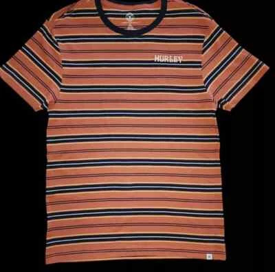 Hurley T 恤男式中号红木条纹君主沙滩装超柔软全新带标签 — 第 1/3 张图片