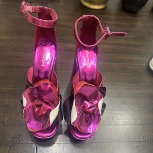 Jeffrey Campbell Platform Heels Women 9.5 Big Bow Sandal Fuchsia Pink Metallic - Picture 1 of 11