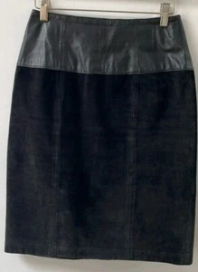 Vintage Maxima For Tannery West Black Leather suede 1980's Pencil Skirt size 8 - Picture 1 of 5