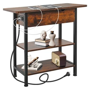 Bedside Table Side Storage Drawers 3-Tier Nightstand Cabinet Charging Station - Picture 1 of 8