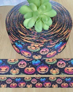 5/8, 7/8 & 1.5" (1 YD) Pumpkin Grosgrain Ribbon Jack-O-Lantern Halloween Spooky - Picture 1 of 1
