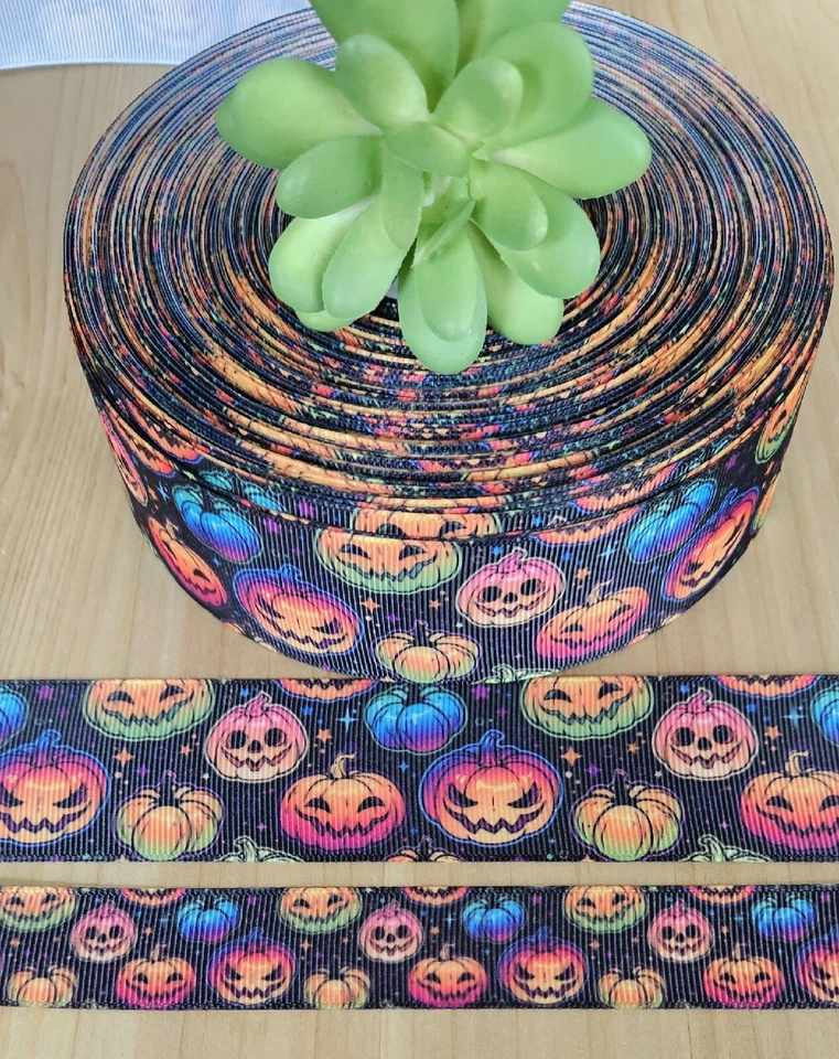 5/8, 7/8 & 1.5" (1 YD) Pumpkin Grosgrain Ribbon Jack-O-Lantern Halloween Spooky - Image 1 of 1