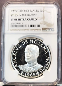 1965 ORDER OF MALTA SILVER 2 SCUDI SAINT JOHN THE BAPTIST NGC PF 68 ULTRA CAMEO - Picture 1 of 3