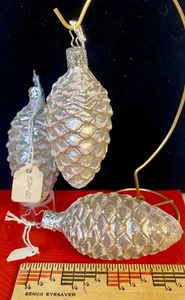 3 Vintage West Germany Inge Glas OWC Silver Iridescent Pinecone Ornaments 3.5” - Picture 1 of 4