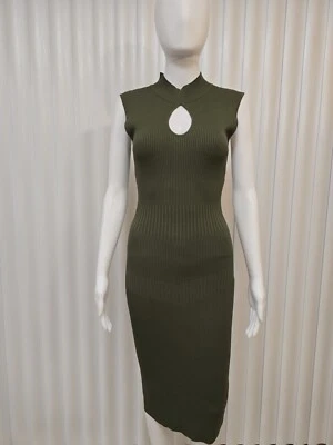New Guess Women's Military Green Cut-Out Sweater Bodycon Dress Size L Foto 1 de 4