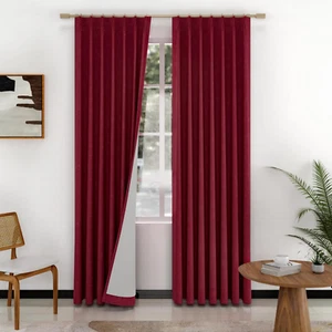 Thick Linen Blend Pinch Pleated Blackout Curtains for Bedroom - Full Black Out C - Picture 1 of 8