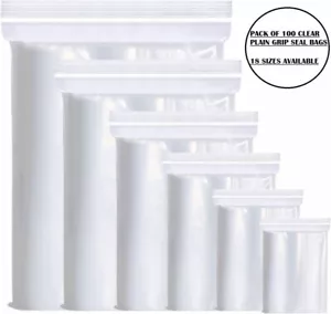 100pk Grip Seal Bags Self Resealable Clear Polythene Plastic Zip Lock All Sizes - Picture 1 of 76
