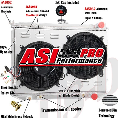 2 Row Radiator+Shroud Fan+Relay For 1995-97 Nissan Pickup Pathfinder D21 3.0L AT - Image 1 of 4