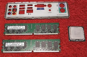 M28) 4 pc. Lot of Parts Only for: IPILR-AR Mother Board. CPU, 2x RAM, iO Shield - Picture 1 of 5