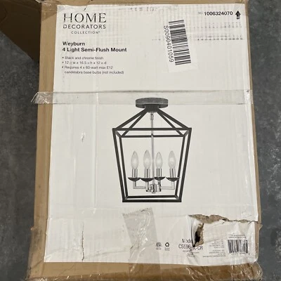 Decoradores para el hogar Weyburn 16,5 pulgadas Lámpara de techo de montaje 4 luces negra y cromada Foto 1 de 4