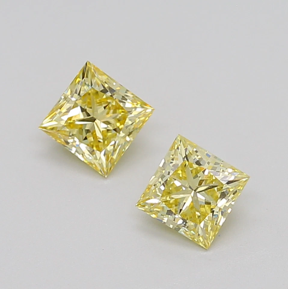 0.66 CT Yellow Princess Cut Lab Grown Diamond Pair for Engagement Ring - Image 1 of 1