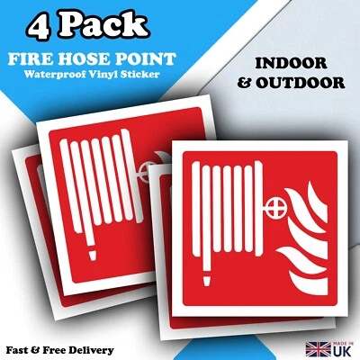 4-Pack - Fire Hose Reel Point Sticker Signs - Waterproof, Vinyl, 100mm x 100mm - Image 1 of 4