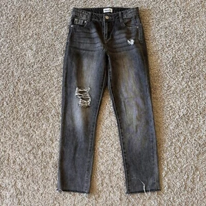 RSQ Girls Jeans High Rise Straight Leg Size 10 (approx 24x24) Faded Black Denim - Picture 1 of 12