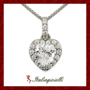 Romantica Collana Cuore Brillante Donna in Argento 925 rodiato Oro Bianco - Foto 1 di 4