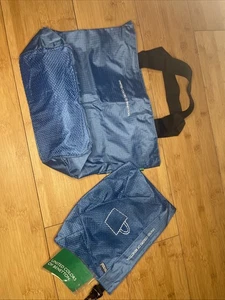 United Colors Of Benetton Rare Gift Box Shopping Bag Set Blue Nylon Spa Travel - Picture 1 of 19