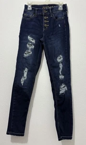 Justice Girls Jeans Size 12  Slim Simply Low Skinny Distressed Button Pockets - Picture 1 of 3