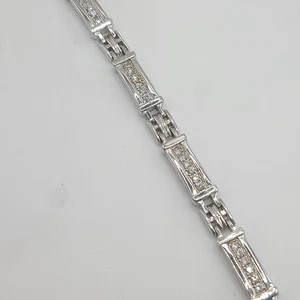 Rhinestone Bracelet Signed Sterling Silver 9" - Picture 1 of 12