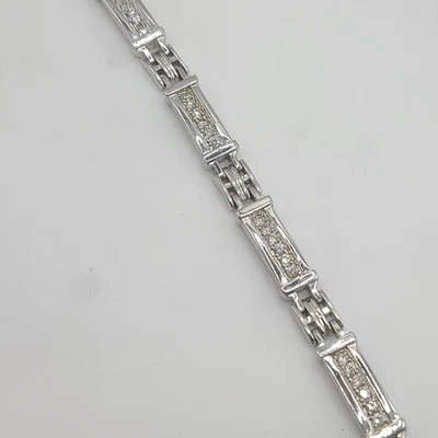 Rhinestone Bracelet Signed Sterling Silver 9" - Image 1 of 4