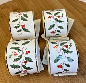 Kemp & Beatley Keramik Stechpalme Weihnachten Urlaub Serviettenringe 4er Set Neu aus altem Lagerbestand - Bild 1 von 9