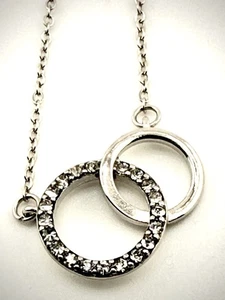 Infinity circles Silvertone with glass rhinestones dainty necklace. SKU- AB-5 - Picture 1 of 4