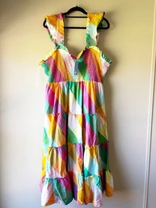 Crown and ivy colorful plaid sleeveless smocked tiered dress 3X Cottagecore Midi - Picture 1 of 10