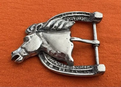 VTG Antique Western Unbranded Sterling Silver Horse Horseshoe Ranger Belt Buckle - Image 1 of 4