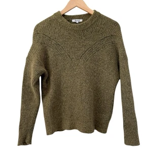 Suéter Pullover Acanalado Madewell Belfiore Talla M Oliva Cuello Redondo Lana Cabello Camello - Imagen 1 de 8