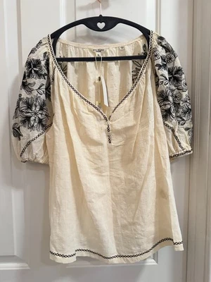 Blusa para mujer Max Studio bordada - talla XS - blanca/negra - botón cuello en V nueva con etiquetas Foto 1 de 4