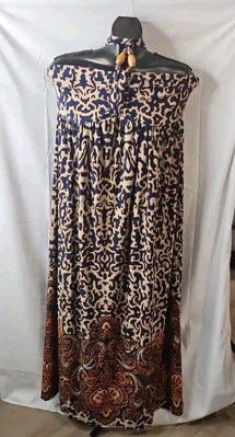 Maxi Vestido Halter Avenue Pre-O Para Mujer Talla Grande 14/16 Naranja y Azul Multicolor Foto 1 de 4