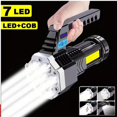 7LED Hochleistungs Tragbare Taktische Blitzlicht USB Wiederaufladbare Taschenlampe - Bild 1 von 4