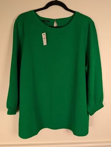 Talbots Top Women 1X Kelly Green Elastic Cuffs Pullover Blouse Stretch NWT - Picture 1 of 9