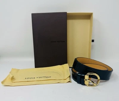 Cinturón Louis Vuitton Verde Vernis Monograma Hebilla Dorada Con Caja y Bolso 80/32 Foto 1 de 4