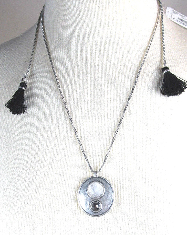 Lucky BRAND Silver Tone White Stone Reversible Pendant Necklace