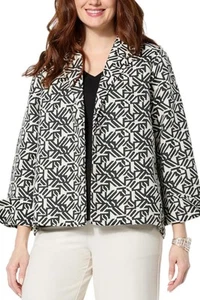 WynneCollection Women's All-Occasion Jacquard Topper Black/White Geo - Picture 1 of 1