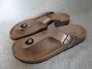 Avenue Leather Bronze Gold Footbed Sandals Toe Post Sliders Size UK 6 EU 39 - Picture 1 of 4