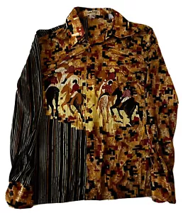 Vintage 70er Jahre AUGIE 100% Nylon Disco Kunstdruck Shirt Größe: Medium - Bild 1 von 4