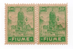 1919 - Regno d'Italia (Fiume) - Allegorie, coppia 20 c. verde doppia dent. MNH - Picture 1 of 2