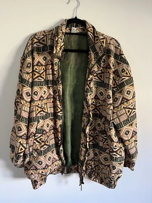 Chaqueta vintage para mujer Fuda International 100 % seda estampado azteca talla XL Foto 1 de 4
