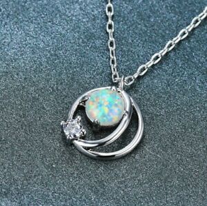 Round Cut Design Shiny Rainbow Fire Opal Gems Silver Chaming Necklace Pendants