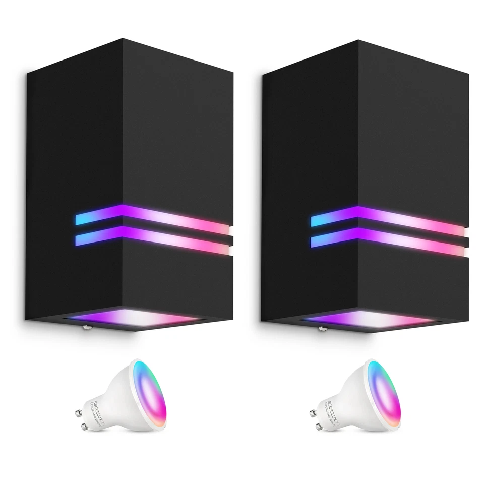 2x JOVO-S Außenleuchte Wand Up oder Down IP44 schwarz WiFi Smart RGB GU10 LED - Bild 1 von 1