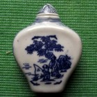 Old Blue and White Pottery Chinese Japanese  Perfume Bottle Fired Glaze K