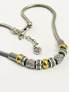Vintage Brighton Necklace Heavy Rope Chain w 11 Two Tone Brass Beads 16"-18" - Picture 1 of 6