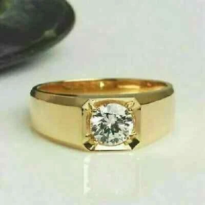 1.90 Ct Round Cut Simulated Diamond Men's Solitary Ring 14k Yellow Gold Plated - Image 1 of 4