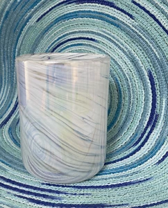 GLASS TUMBLER- STEMLESS JUICE GLASS- COCKTAIL GLASS- WHITE SWIRL BLOWN IN GLASS! - Picture 1 of 5