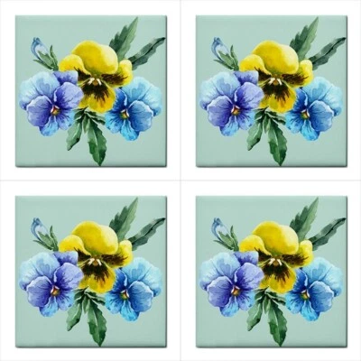 Pansy Flowers Ceramic Tile Set Of 4 Pansies Art Backsplash Tiles 4.25 In - Image 1 of 3