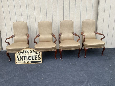 64517 Set 4 Queen Anne Upholstered Arm Chairs Cover