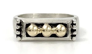 Ed Levin ? Sterling Silver 14k Gold Bead Ring Sz 7.75 EL - Picture 1 of 7