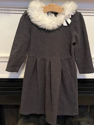 Vestido Janie Jack Festivo Zorro 10 Gris Imitación Piel Cuello Blanco Invierno Vacaciones Difícil de Encontrar Foto 1 de 2
