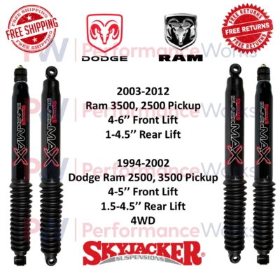 Juego Amortiguadores Skyjacker MAX Negro Delanteros 4-6" y Traseros 1-4.5" Elevación Para Ram 3500, 2500 Foto 1 de 4