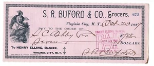 1889 S R BUFORD & CO GROCERS VIRGINIA CITY MT TERRITORIO CON VIÑETA INDIA - Imagen 1 de 1